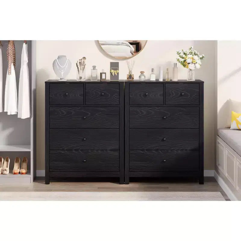 Commode haute à 5 tiroirs GustoWave, organisateur de rangement en bois moderne pour chambre à coucher, entrée, couloir, bureau à domicile