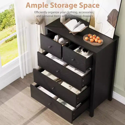 Commode haute à 5 tiroirs GustoWave, organisateur de rangement en bois moderne pour chambre à coucher, entrée, couloir, bureau à domicile
