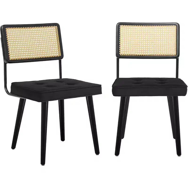 Chaises de salle à manger Mid-Century Modern, chaises de cuisine rembourrées en PU avec dossier haut en rotin et pieds en bois robustes, lot de 1/2, style vintage