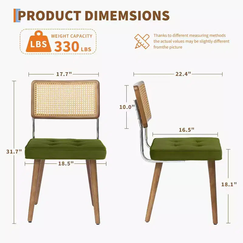Chaises de salle à manger Mid-Century Modern, chaises de cuisine rembourrées en PU avec dossier haut en rotin et pieds en bois robustes, lot de 1/2, style vintage