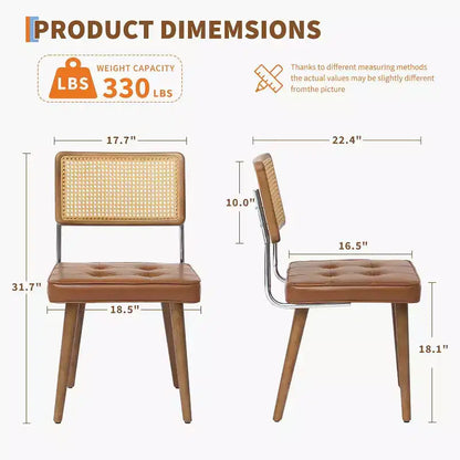 Chaises de salle à manger Mid-Century Modern, chaises de cuisine rembourrées en PU avec dossier haut en rotin et pieds en bois robustes, lot de 1/2, style vintage