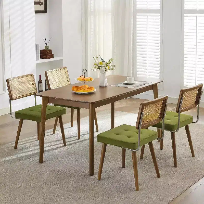 Chaises de salle à manger Mid-Century Modern, chaises de cuisine rembourrées en PU avec dossier haut en rotin et pieds en bois robustes, lot de 1/2, style vintage