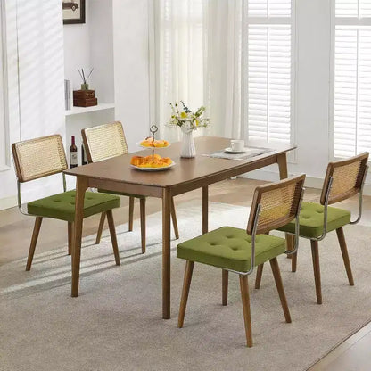 Chaises de salle à manger Mid-Century Modern, chaises de cuisine rembourrées en PU avec dossier haut en rotin et pieds en bois robustes, lot de 1/2, style vintage