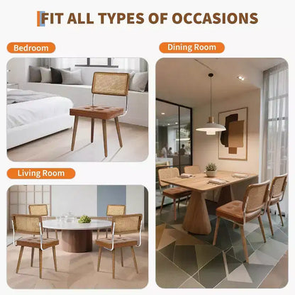 Chaises de salle à manger Mid-Century Modern, chaises de cuisine rembourrées en PU avec dossier haut en rotin et pieds en bois robustes, lot de 1/2, style vintage