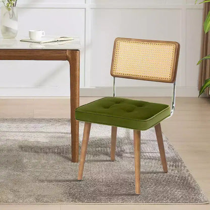 Chaises de salle à manger Mid-Century Modern, chaises de cuisine rembourrées en PU avec dossier haut en rotin et pieds en bois robustes, lot de 1/2, style vintage
