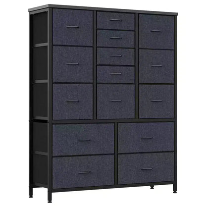 Commode à 15 tiroirs pour chambre à coucher, commode haute et commodes, commode de rangement en tissu peu encombrante pour placard, couloir, salon, grise