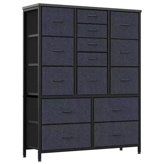 Commode à 15 tiroirs pour chambre à coucher, commode haute et commodes, commode de rangement en tissu peu encombrante pour placard, couloir, salon, grise
