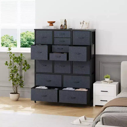Commode à 15 tiroirs pour chambre à coucher, commode haute et commodes, commode de rangement en tissu peu encombrante pour placard, couloir, salon, grise