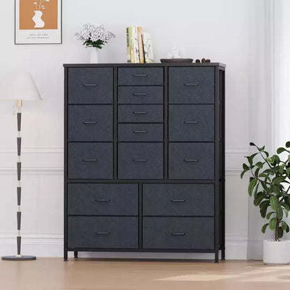 Commode à 15 tiroirs pour chambre à coucher, commode haute et commodes, commode de rangement en tissu peu encombrante pour placard, couloir, salon, grise