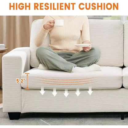 Canapé moderne 83" en velours côtelé avec accoudoirs, canapé nuage robuste avec assise profonde pour salon et appartement, beige