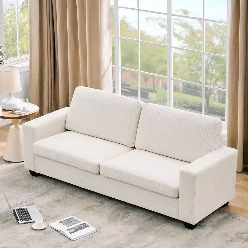 Canapé moderne 83" en velours côtelé avec accoudoirs, canapé nuage robuste avec assise profonde pour salon et appartement, beige