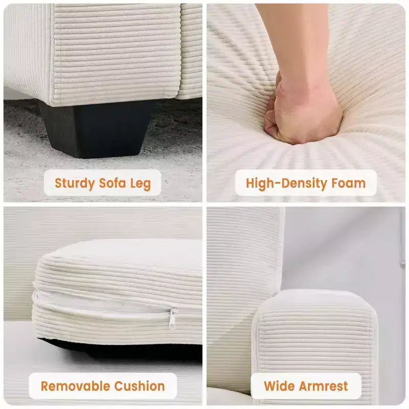 Canapé moderne 83" en velours côtelé avec accoudoirs, canapé nuage robuste avec assise profonde pour salon et appartement, beige