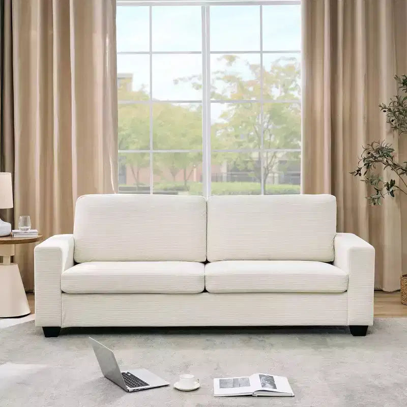 Canapé moderne 83" en velours côtelé avec accoudoirs, canapé nuage robuste avec assise profonde pour salon et appartement, beige