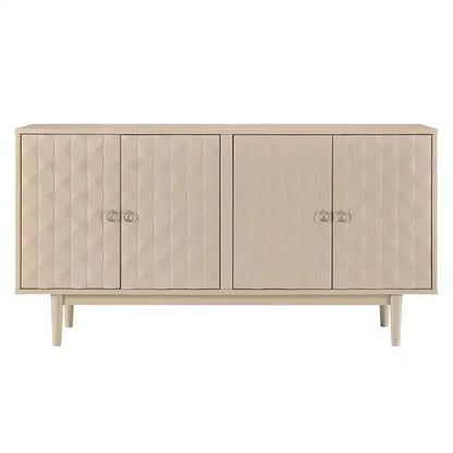 Hostack 4-Door Sideboard with Convex Pattern Doors and 2 Silver Handles for Living Room, Almond