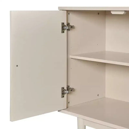 Buffet 4 portes Hostack avec portes à motif convexe et 2 poignées argentées pour salon, amande