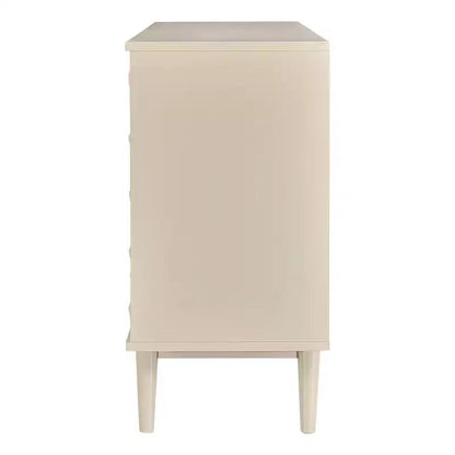 Buffet 4 portes Hostack avec portes à motif convexe et 2 poignées argentées pour salon, amande