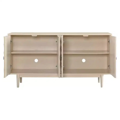 Buffet 4 portes Hostack avec portes à motif convexe et 2 poignées argentées pour salon, amande