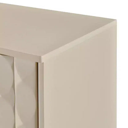 Buffet 4 portes Hostack avec portes à motif convexe et 2 poignées argentées pour salon, amande