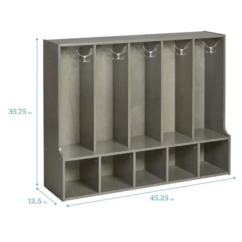 Portemanteau-vestiaire 5 sections avec banc et 5 bacs avant évidés pour tout-petits ECR4Kids Streamline