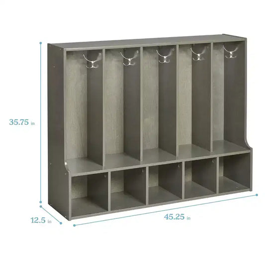 Portemanteau-vestiaire 5 sections avec banc et 5 bacs avant évidés pour tout-petits ECR4Kids Streamline