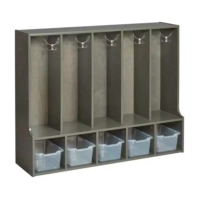 Portemanteau-vestiaire 5 sections avec banc et 5 bacs avant évidés pour tout-petits ECR4Kids Streamline