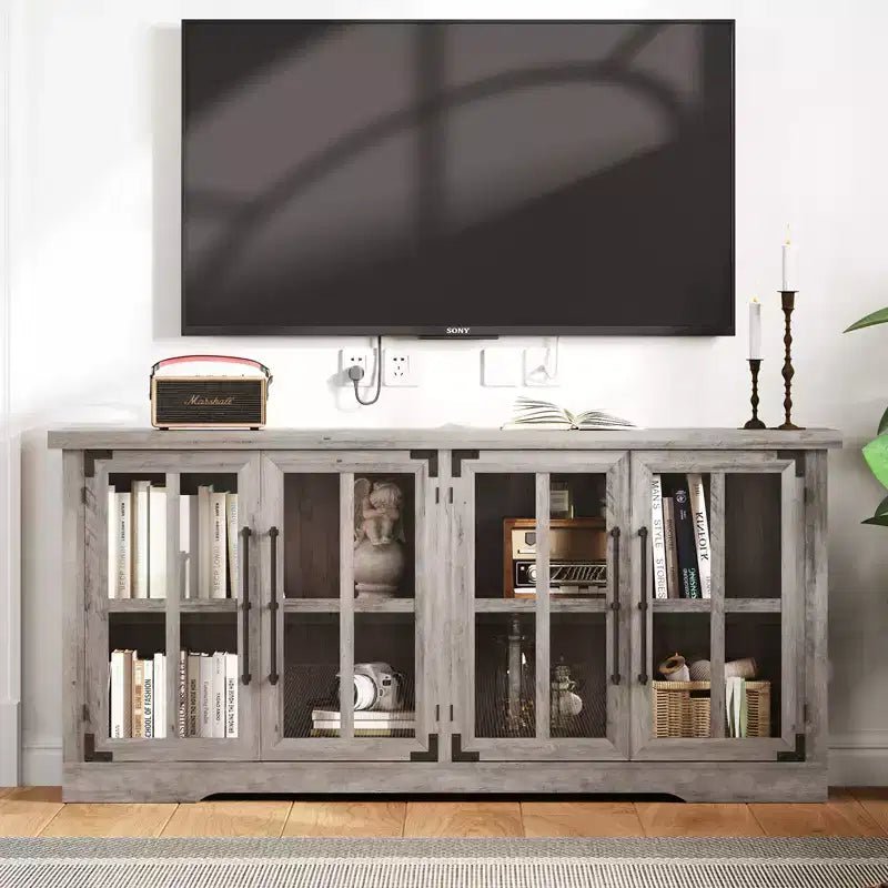 AMERLIFE 63 Buffet de Ferme, Meuble de Rangement en Bois avec Portes Vitrées, Étagères, Rangement pour Salon, Bar à Café