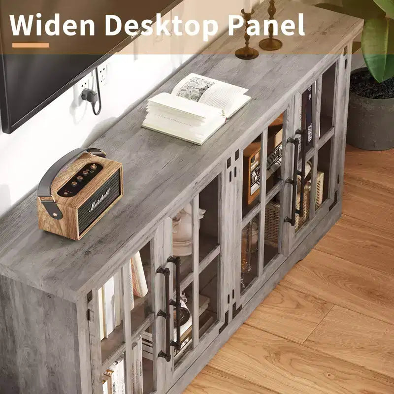 AMERLIFE 63 Buffet de Ferme, Meuble de Rangement en Bois avec Portes Vitrées, Étagères, Rangement pour Salon, Bar à Café