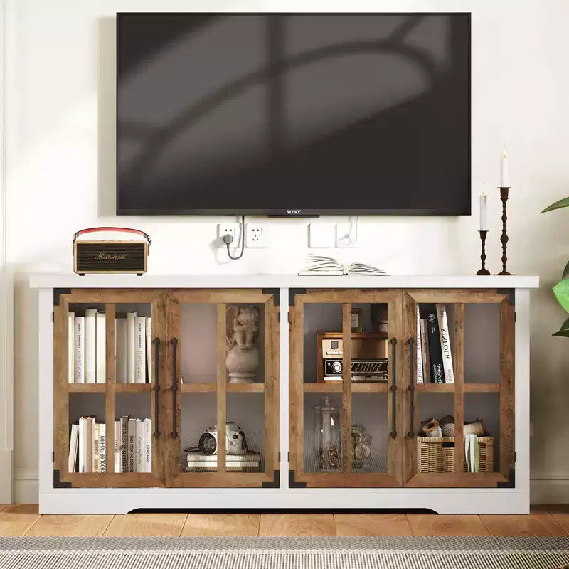 AMERLIFE 63 Buffet de Ferme, Meuble de Rangement en Bois avec Portes Vitrées, Étagères, Rangement pour Salon, Bar à Café