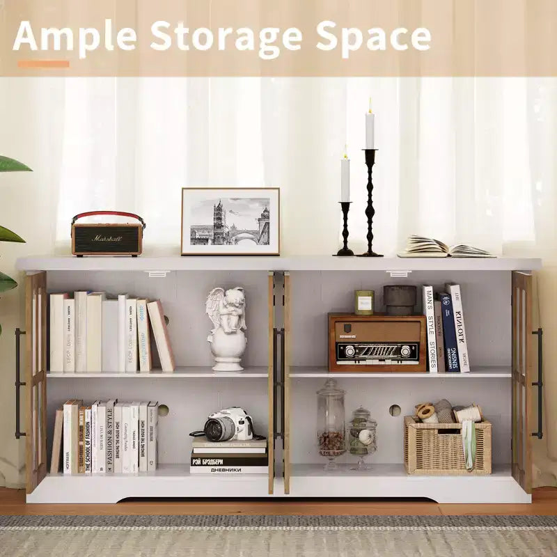 AMERLIFE 63 Buffet de Ferme, Meuble de Rangement en Bois avec Portes Vitrées, Étagères, Rangement pour Salon, Bar à Café