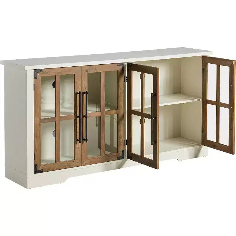 AMERLIFE 63 Buffet de Ferme, Meuble de Rangement en Bois avec Portes Vitrées, Étagères, Rangement pour Salon, Bar à Café