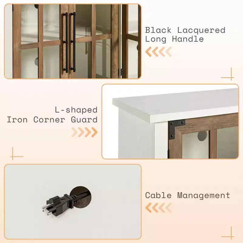 AMERLIFE 63 Buffet de Ferme, Meuble de Rangement en Bois avec Portes Vitrées, Étagères, Rangement pour Salon, Bar à Café