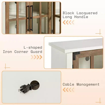 AMERLIFE 63 Buffet de Ferme, Meuble de Rangement en Bois avec Portes Vitrées, Étagères, Rangement pour Salon, Bar à Café