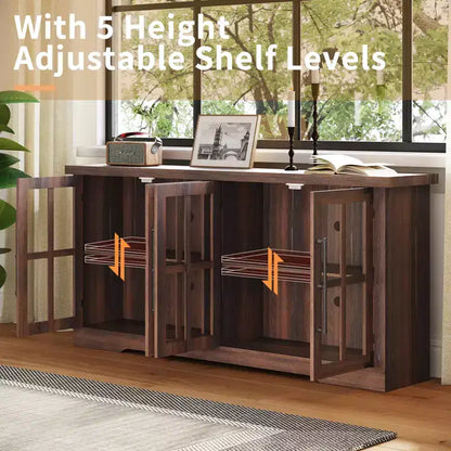 AMERLIFE 63 Buffet de Ferme, Meuble de Rangement en Bois avec Portes Vitrées, Étagères, Rangement pour Salon, Bar à Café