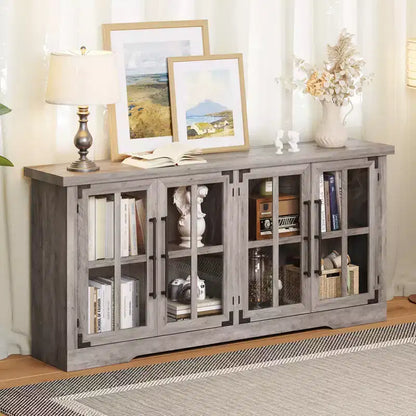 AMERLIFE 63 Buffet de Ferme, Meuble de Rangement en Bois avec Portes Vitrées, Étagères, Rangement pour Salon, Bar à Café