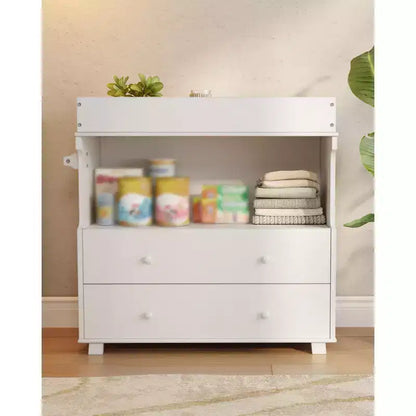 Commode à langer pour bébé, table à langer moderne en bois avec 2 tiroirs, station à langer multifonctionnelle pour chambre de bébé, chambre à coucher