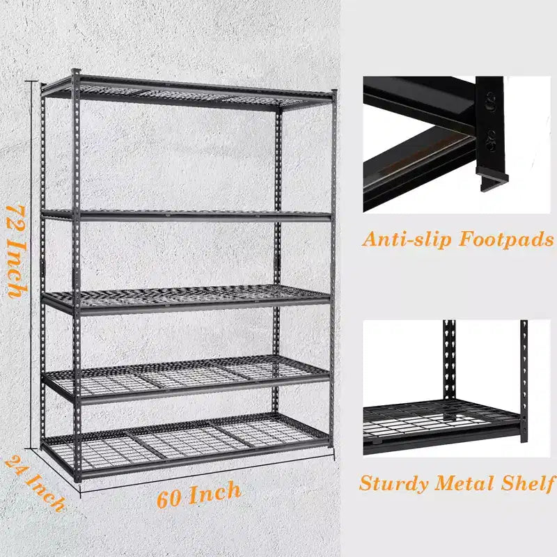 Étagères de rangement de garage TROPOW, étagères utilitaires à 5 niveaux, étagère de rangement de garage en métal réglable, étagère utilitaire industrielle pour sous-sol et entrepôt