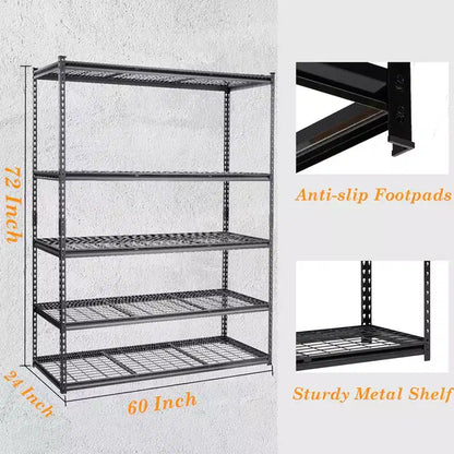 Étagères de rangement de garage TROPOW, étagères utilitaires à 5 niveaux, étagère de rangement de garage en métal réglable, étagère utilitaire industrielle pour sous-sol et entrepôt