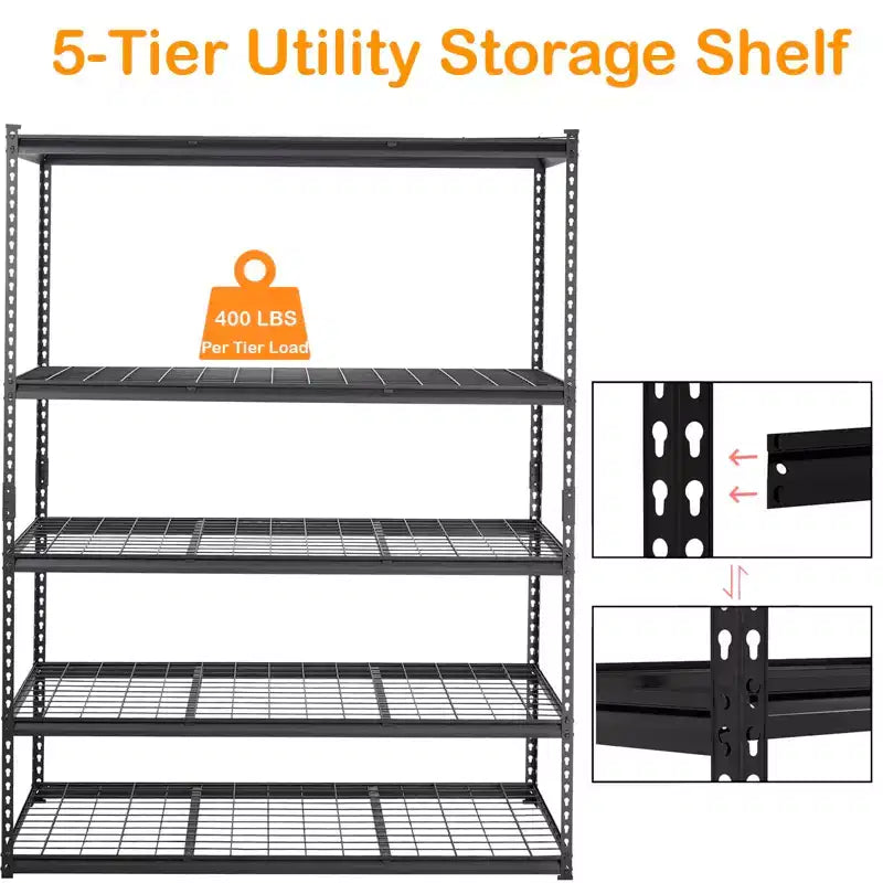 Étagères de rangement de garage TROPOW, étagères utilitaires à 5 niveaux, étagère de rangement de garage en métal réglable, étagère utilitaire industrielle pour sous-sol et entrepôt