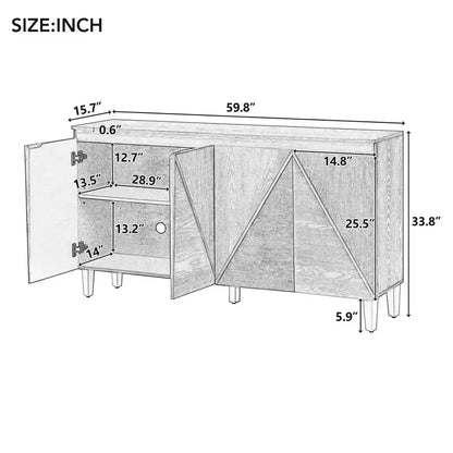 Luxystar Buffet de cuisine avec rangement, étagères réglables et 4 portes bicolores, gris clair et gris foncé
