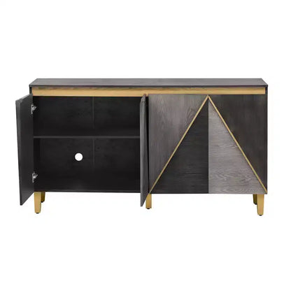 Luxystar Buffet de cuisine avec rangement, étagères réglables et 4 portes bicolores, gris clair et gris foncé