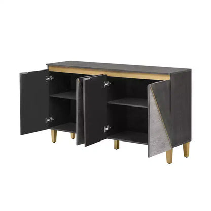 Luxystar Buffet de cuisine avec rangement, étagères réglables et 4 portes bicolores, gris clair et gris foncé