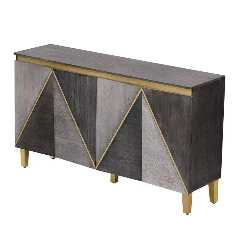 Luxystar Buffet de cuisine avec rangement, étagères réglables et 4 portes bicolores, gris clair et gris foncé