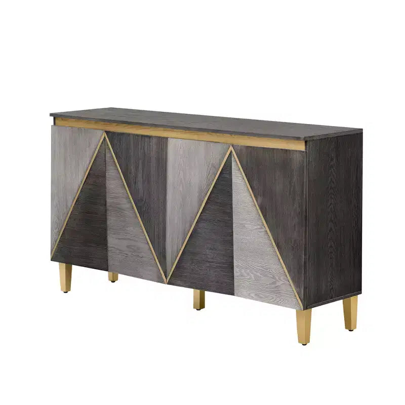Luxystar Buffet de cuisine avec rangement, étagères réglables et 4 portes bicolores, gris clair et gris foncé