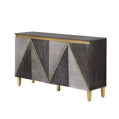 Luxystar Buffet de cuisine avec rangement, étagères réglables et 4 portes bicolores, gris clair et gris foncé