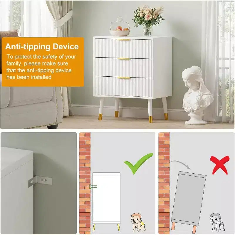 Commode à 3 tiroirs, Commode moderne pour placard, Commode de rangement en bois pour chambre, salon ou couloir