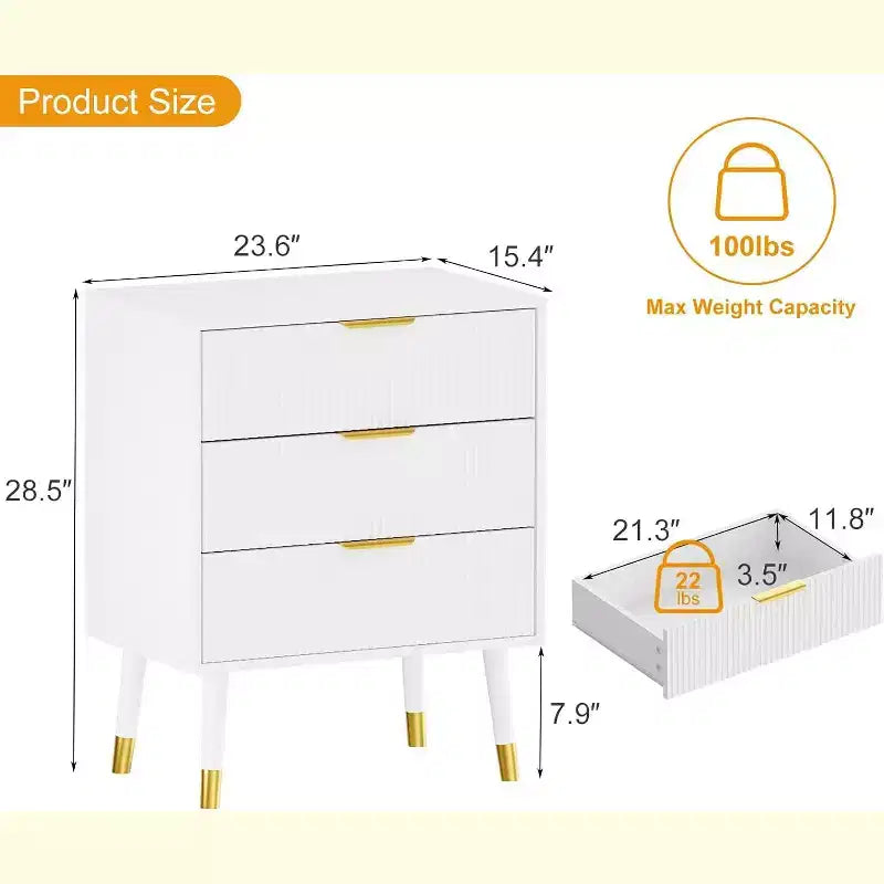 Commode à 3 tiroirs, Commode moderne pour placard, Commode de rangement en bois pour chambre, salon ou couloir