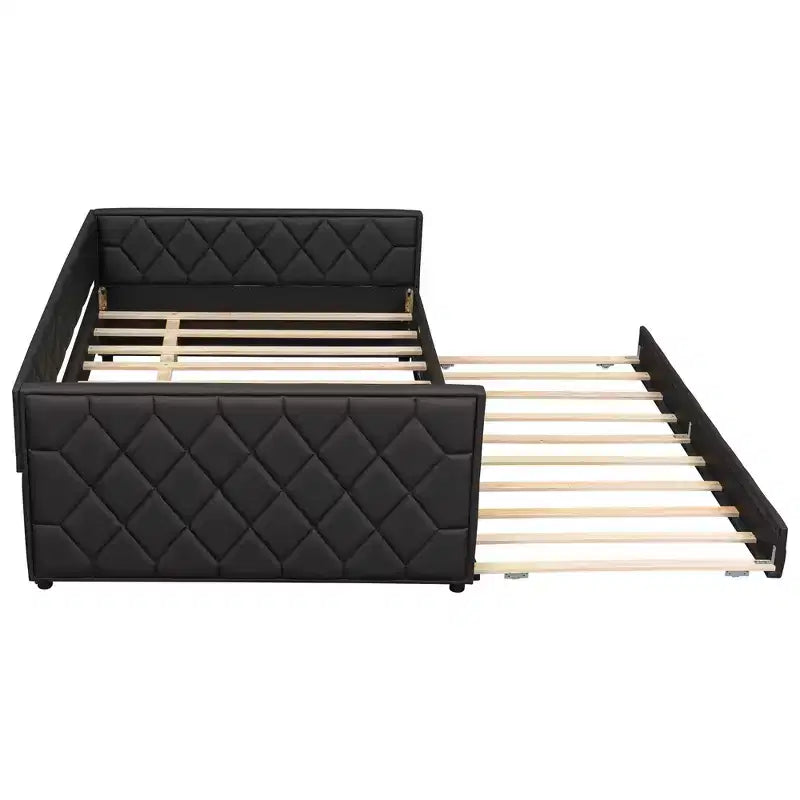 Lit de repos rembourré Whisen Full XL avec lit gigogne, canapé-lit, lit d'appoint avec cadre en bois de pin massif, cuir PU, accoudoirs capitonnés