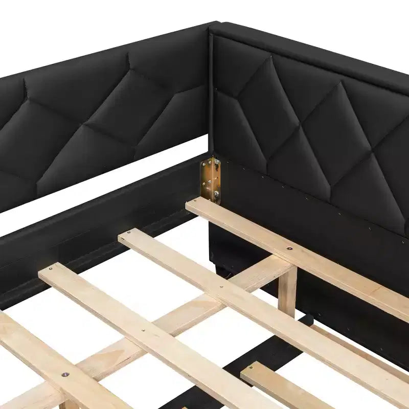 Lit de repos rembourré Whisen Full XL avec lit gigogne, canapé-lit, lit d'appoint avec cadre en bois de pin massif, cuir PU, accoudoirs capitonnés