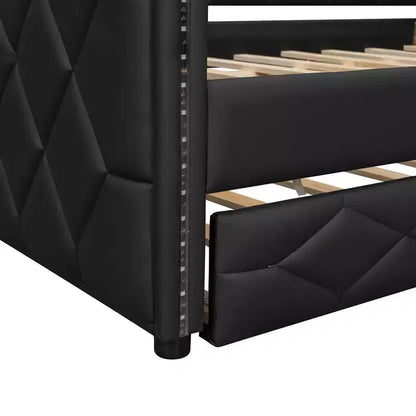 Lit de repos rembourré Whisen Full XL avec lit gigogne, canapé-lit, lit d'appoint avec cadre en bois de pin massif, cuir PU, accoudoirs capitonnés