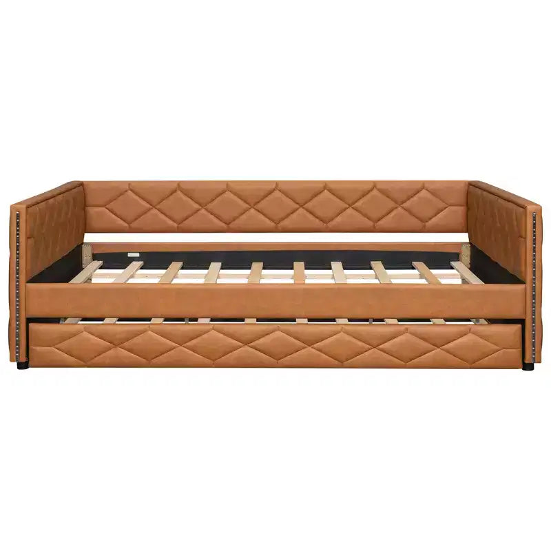Lit de repos rembourré Whisen Full XL avec lit gigogne, canapé-lit, lit d'appoint avec cadre en bois de pin massif, cuir PU, accoudoirs capitonnés